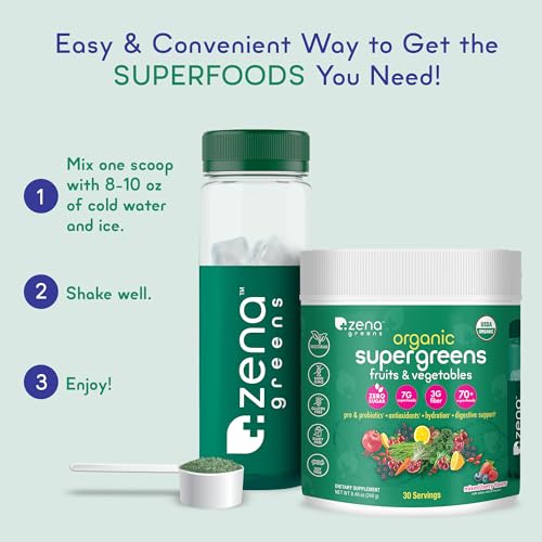 Zena Greens Organic SuperGreens Powder | 30 Day Tub | 70+ Superfood Ingredients | 3G Fiber | 0 Sugar | Fruits, Veggies, Herbs, Hydration, Antioxidants, Pre & Probiotics, & Digestive Blends - Image 6