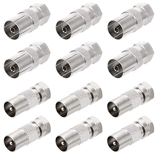 12Pcs TV Antennenadapter Sat Antenen Adapter Koax Stecker Koax Kabel Adapter Sat Adapter Kupplung (6X auf IEC Antennenstecker, 6X auf Antennenbuchse) für Horizon-Box 3D 4K Ultra HD