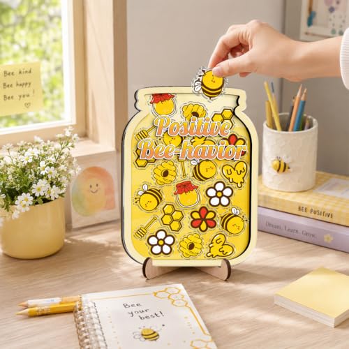 Image of Personalized Bee Magnetic Reward Jar for Kids, Wooden Positive Behavior Rewards System with Bee Tokens, Classroom Reward Jar, Toddler Potty Training, Back to School for Boys Girls, Classroom Decor