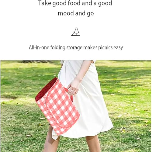 Oversized Outdoor placemat Light Weight Waterproof Folding Tote Bag red and White Stripes Perfect for Beach Lawn Parties (Red and White Stripes) (80"×80")3