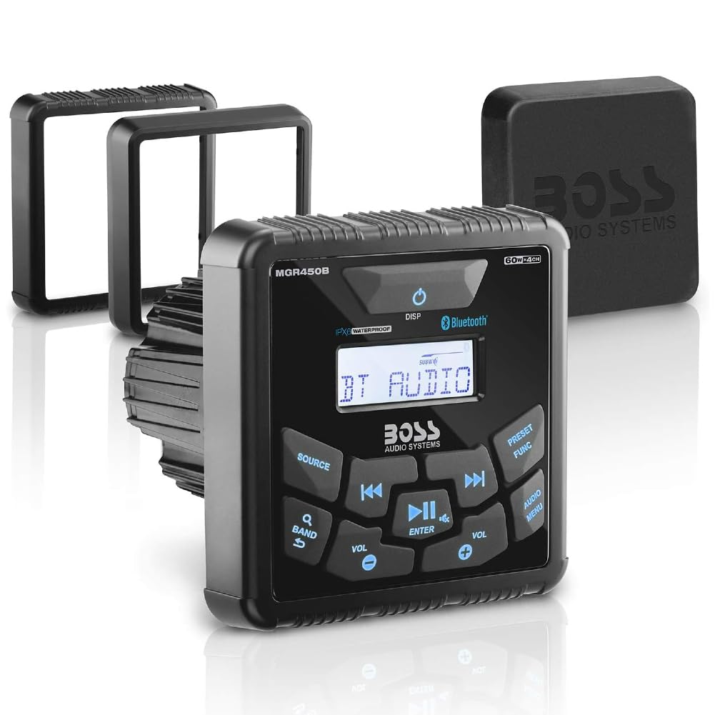 Kit Set para Boss Audio Systems MGR450B 1 Receptor estéreo Marino Am/FM, indicador de Receptor de Medios Digitales, Bluetooth Incorporado, Resistente al Agua, 1 Pieza
