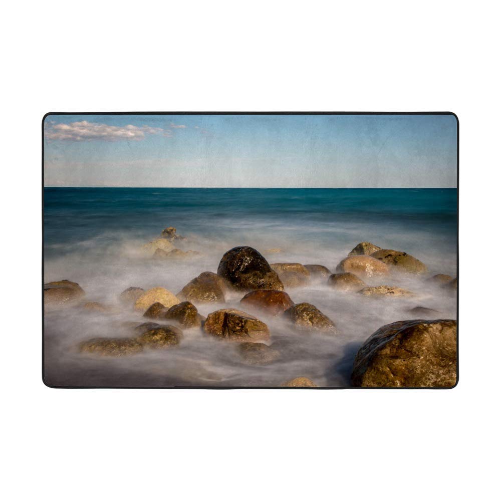 Grand tapis super doux en velours bleu mer 160x122cm salon