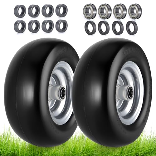 11x4.00-5 Flat Free Lawn Mower Tire and Wheel 11x4.00-5 Lawn Mower Tires With 3/4 and 5/8 Precision Bearing 3.4-5 Center Hub 350Lbs Fits Zero-Turn Mowers Garden Tractors2 pack