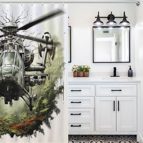 Hélicoptère rideau de douche imperméable en polyester 152x183cm avec 12 anneaux