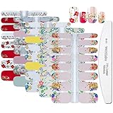 WOKOTO 5 Sheets Nail Art Wraps Polish Stickers Tips With 1Pc Nail File Flower Leaf Adhesive Nail...