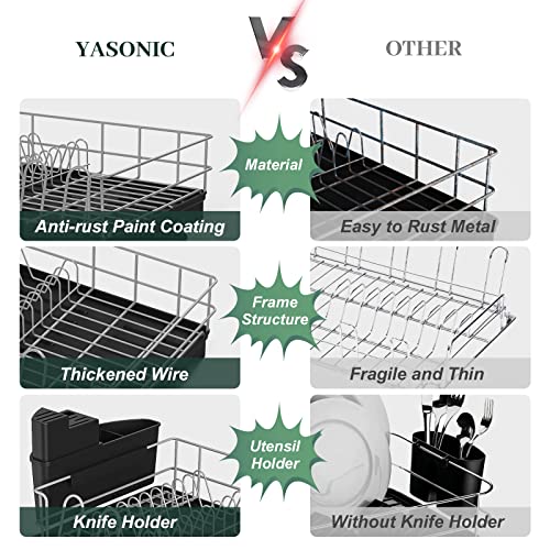 Yasonic Dish Drying Rack With Drainboard Dish Drainer With 360°Swivel Spout - Stainless Steel Dish Racks For Kitchen Counter - Compact Dish Strainer With Cup Cutlery Knife Drying Rack - Silver #TOP4