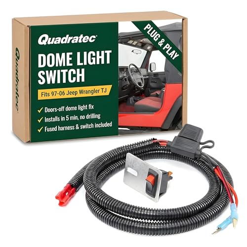 Quadratec Deluxe Dome Light Switch &amp; Bypass Harness Kit - Fits Jeep Wrangler TJ &amp; LJ Unlimited 1997-2006 - No Drill Installation - Drive Doorless with Ease - Disable Door Chime &amp; Interior Lighting