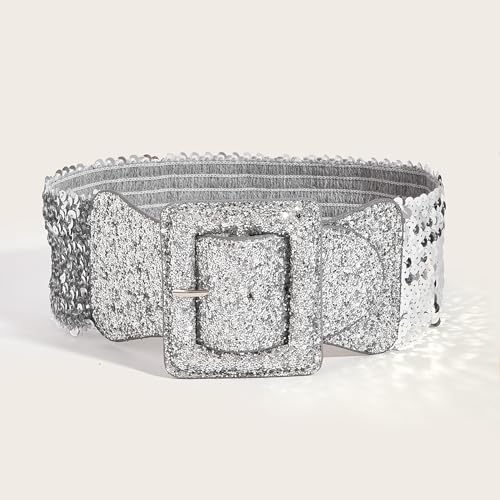 VASTLUCKY Women Elastic Wide Waist Belt for Dresses Glitters Cinch Corset Belt Stretchy Waistband Chunky Square Buckle Belts2