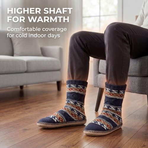Image of Cozylook Mens Slippers Soft Sole Non Slip Fleece Lined Slipper Socks | High shaft knit upper, warm sherpa interior, cushioned underfoot comfort, grippy bottom for winter home, dorm and travel