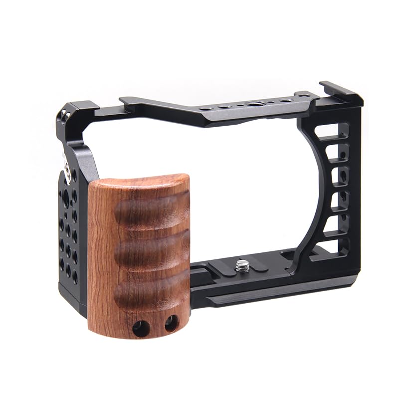 Image of ZV-E1 Camera Cage Protective Frame Metal Video Rig Cold Shoe Mount for Sony ZVE1 Camera for Arca Tripod No /with Wooden Side Hand Grip (ZV-E1 type2)