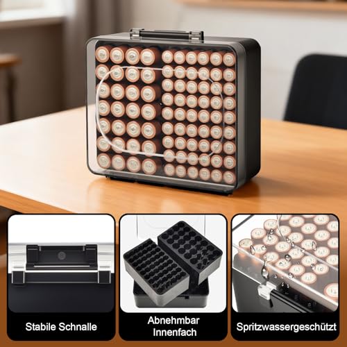 FULLCASE Batteriebox Batterie Aufbewahrungs Organizer für AA AAA Batterien, Batterien aufbewahrung, Batteri Aufbewahrungsbox, nur Box (Schwarz, 28 AA 54 AAA)