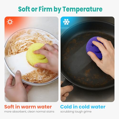 Image of Scrub Sponge Dish Scrubbers, Temperature Controlled Non-Scratch Sponges Pad | Smiley Odor Resistant Polymer Color Bulk Pads, Dishwash Safe Multi Functional for Kitchen, Bathroom, Tub, Household Cleaning