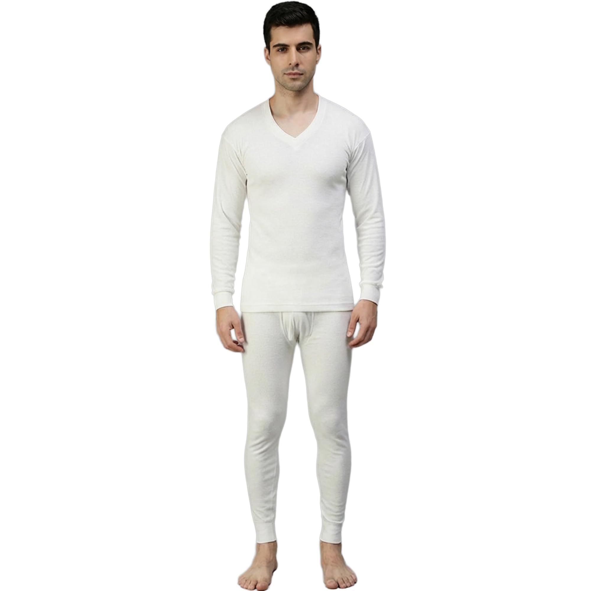 amul comfy Men's Parka V Neck and Trouser Thermal Set White-picture-33