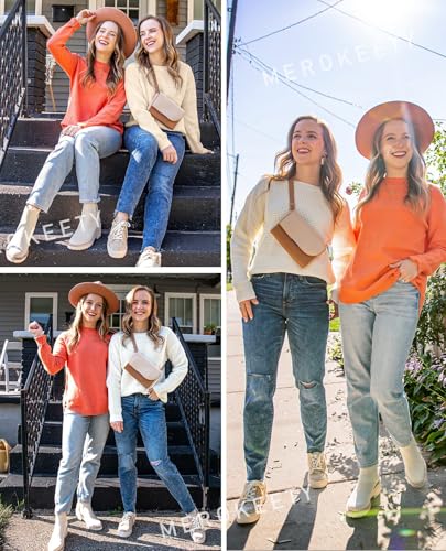 MEROKEETY Women's Fall Sweaters 2025 Cozy Knit Sweater Casual Loose Side Split Pullover Jumper Tops4