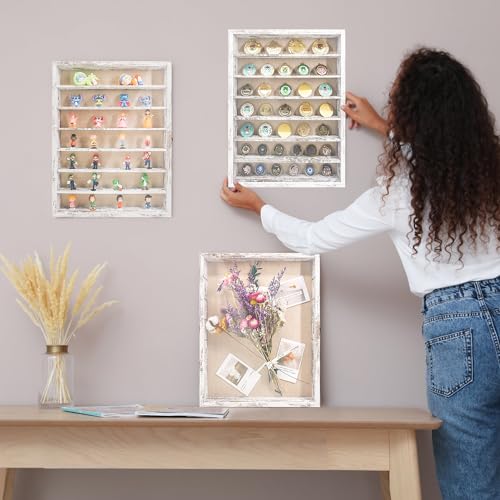 Image of GMFrames 16x20 Wooden Shadow Box Frame with Removable Shelves Deep Display Case for Military Medals Keepsakes White
