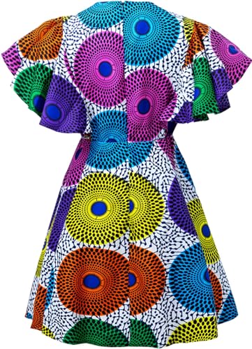 Image of Womens African Vintage Ruffle Trim Sleeve Ankara Tunic Swing Dress
