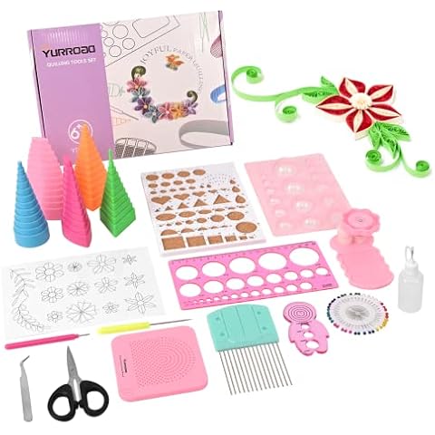 YURROAD 19pcs Paper Quilling Tools Kit Paper Strips DIY Tool Set with Slotted Pen Quilling Board Curling Coach Comb Crimper Border Buddy Filigrana Tool Kit Cover