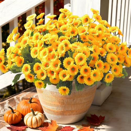6 Bundles Fake Mums Artificial Mums for Outdoors Fake Flowers Daisy