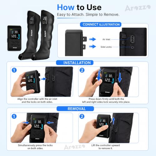 Image of AROZZO Air Compression Leg & Foot Massager Machine for Pain Relief | 4000mAh Cordless Feet Massager with 240mmHg Pressure & 5 Air Chambers | 2 Controllers, 5Modes , 7 Intensities for Muscle Relaxation (1 Year Warranty)