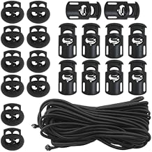 20 PCS Plastic Cord Locks & Elastic Bungee Nylon Shock Cord 5/32" 50 ft Lengths, lyfLux 10 PCS Double-Hole, 10 PCS Sing-Hole End Spring Toggle Stopper Slider with Crafting Stretch String Black