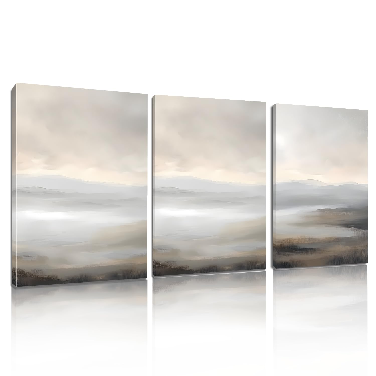 LMYSXAOZ 3Pcs Unframed Abstract Neutral Brown and Gray Canvas Wall Art, Minimalist Painting Art,Minimalist Landscape Art for Living Room 12x16inch