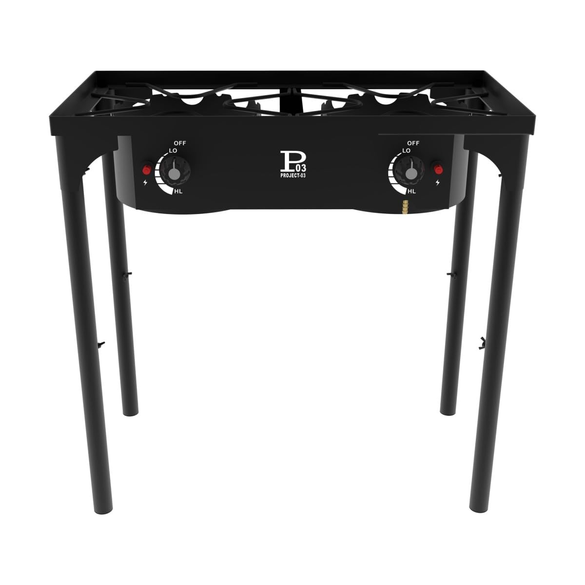 Project - Réchaud à Gaz 2 Feux 9KW 4 Pieds Bruleurs en Fonte Modulable en 3 Hauteurs - Cuisine Extérieure 74.5 x 40 x H80 cm Allumage Piezo POWERTOP 2