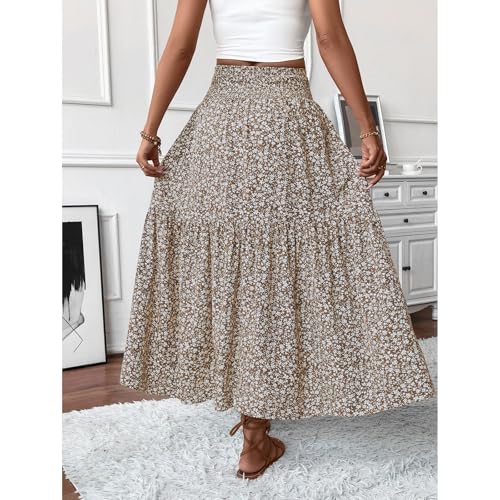 Long Flowy Skirts for Women Boho Chiffon Elastic High Waist Pleated A-Line Flared Maxi Skirt Summer Beach Skirts3