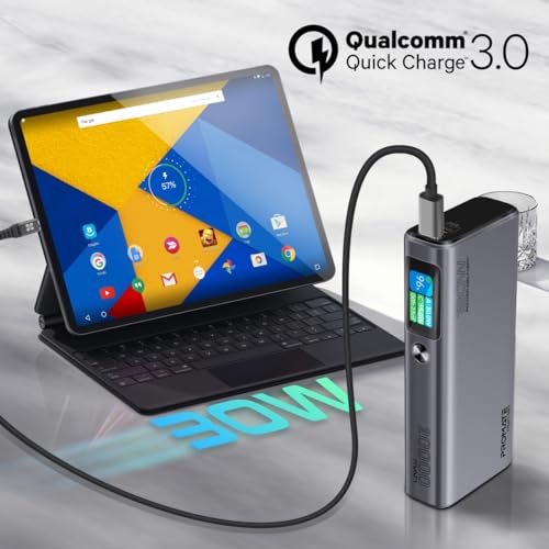 Image of Promate 130W Laptop & Mobile Power Bank (20000mAh) | Smart TFT LCD Screen, USB-A QC 3.0, Dual Type-C Input /Output Ports, Over-Heating Protection | Power Bank for Laptop, iPhone and Android, Titan-130