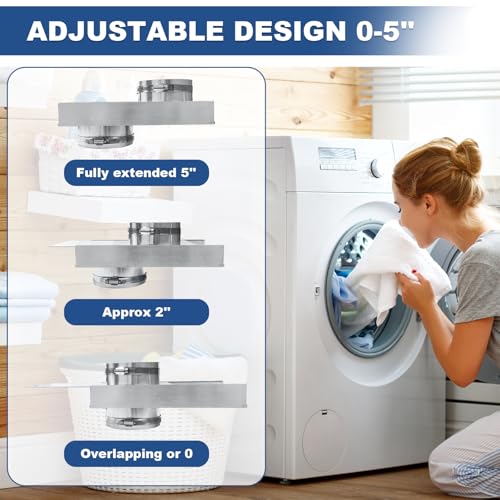 Adjustable Dryer Vent Periscope, 0-5\" Adjustable Periscope Dryer Vent Connector Kit Dryer Vent Duct Hose for Tight Space, Dryer Telescoping Vent Kit For Dryers with 2 Clamps, Aluminum