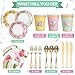 Layhit 83 Pcs Floral Tea Party Set Include 12 Sets 9 oz Floral Paper Cups and Saucers, Napkins, 3 Tier Cake Stand and Serving Platter Disposable Tableware for Girls Birthdays(Vivid)