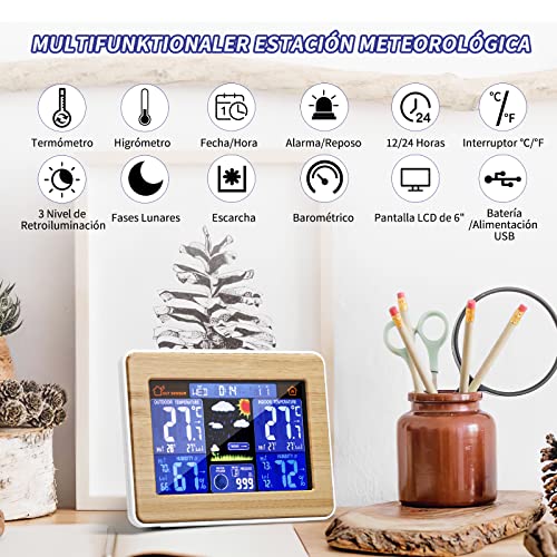 ALLOMN Estación Meteorológica Inalámbrica, Pantalla a Color LCD Digital con Sensor Reloj Despertador Monitor de Temperatura y Humedad para el Hogar la Oficina el Jardín y la Granja (Amarillo) - imagen 2