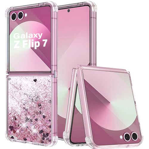 Yutwo - Carcasa para Samsung Z Flip 7 con purpurina, líquida y funda transparente, silicona antigolpes, funda para Samsung Galaxy Z Flip 7 5G