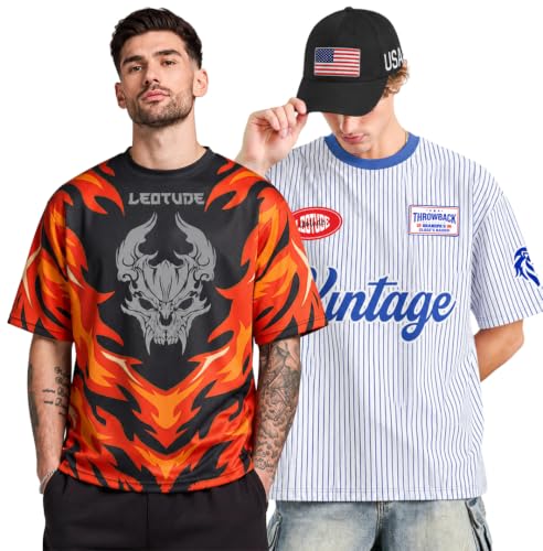 Image of LEOTUDE Men's Tiger Graphic Printed Oversized T-Shirt | Bold Red Sports Jersey Style Tee | V-Neck Half Sleeve Casual Streetwear for Men's (Color:Red)