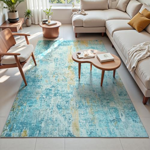 Ompaa Living Room Rug 5x7 Teal Blue Area Rug Machine