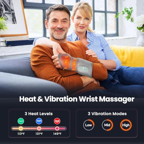 Image of Cordless Wrist Heating Pad Wrap, Heated Wrist Brace with Vibration, Heated Wrist and Hand Massager, 3 Heat Levels, 3 Massage, Rechargeable Heating Pad for Wrist and Hand, Elbow, Ankle