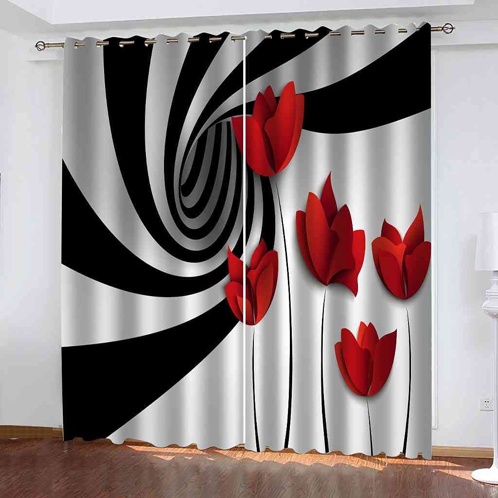 Rideaux occultants rose et rayé noir blanc 140x160cm GXLOGAA