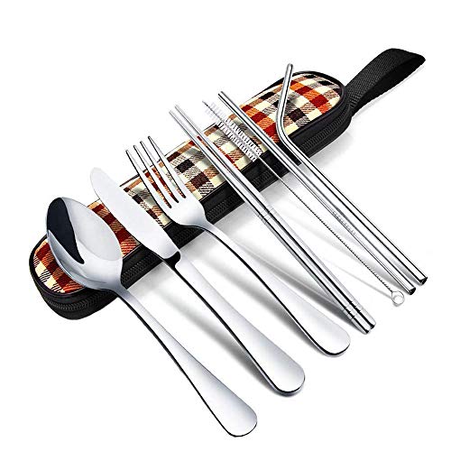 Portable Utensils, Reusable Camping Travel Utensils with Case, 8-Piece including Knife Fork Spoon