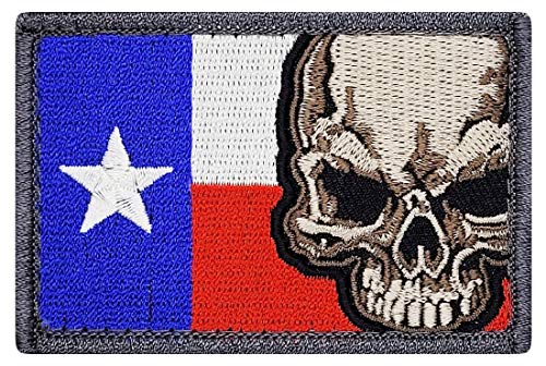 Texas Flag Skull Embroidered Patch [3.0 X 2.0 -Hook Fastener Patch]
