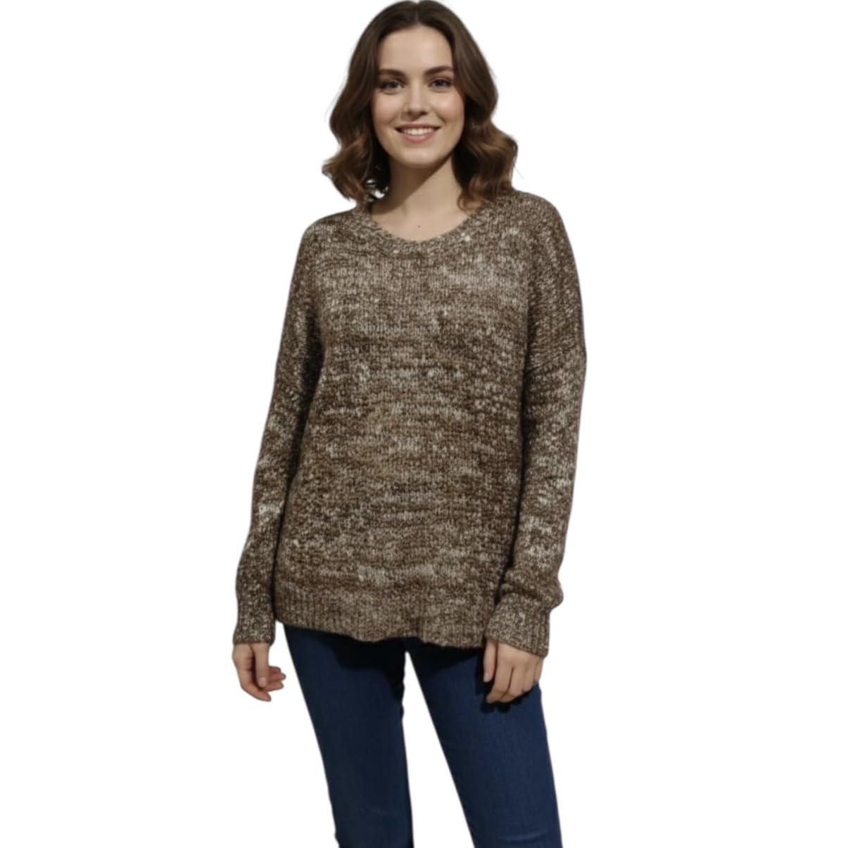 Women's Brown Shimmer Knit Long Sleeve Oversized Sweater Winter Pullover Unisex XXL Bust 53-picture-28