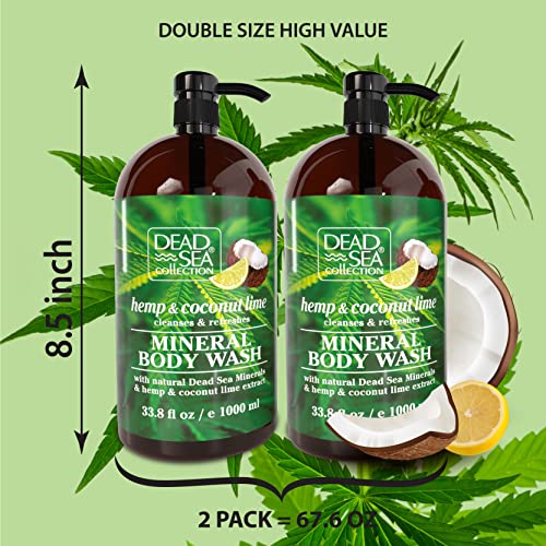 Image of Dead Sea Collection Hemp & Coconut Lime Body Wash for Women and Men - with Pure Dead Sea Minerals - Cleanses and Moisturizes Skin - Pack of 2 (67.6 fl. oz)