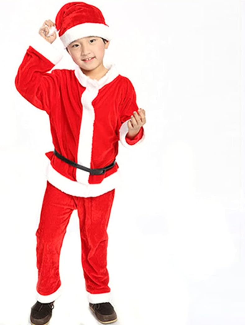 Lnrueg Christmas Santa Costume Soft Handmade Unisex Fancy Novelty Holiday Santa Suit for Kids Apparel Dress Hat Toddler