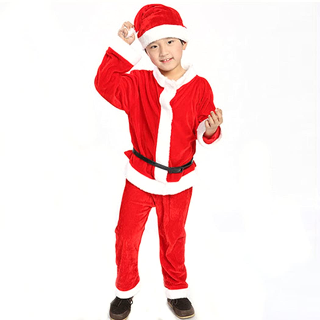 Lnrueg Christmas Santa Costume Soft Handmade Unisex Fancy Novelty Holiday Santa Suit for Kids Apparel Dress Hat Toddler