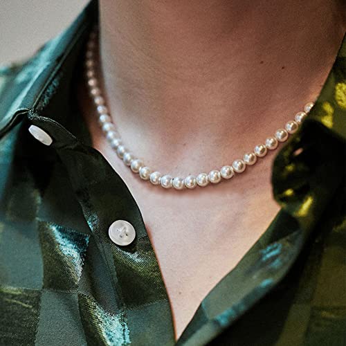 Pearl Necklace for Men,Mens Pearl Necklace,6mm 8mm White Pearl Choker Necklaces 16 18 20 22 24 inches3