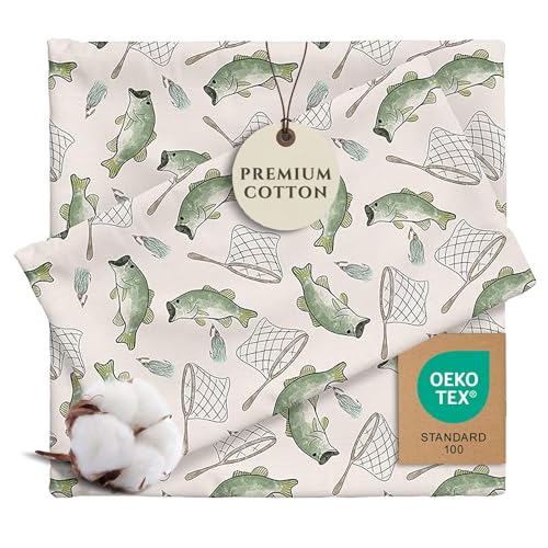 Image of Pobibaby Twin Sheet Set Kids, 3-Piece, Cotton Blend (Gone Fishing) | Kids Bed Sheet Set, 3-Piece, Fitted Sheet, Flat Sheet, Pillowcase, Cotton Blend, Deep Pockets, Soft, Machine Wash, Seasons