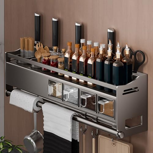 Étagère murale de 68 cm anti-encombrement avec double porte-serviettes pour épices et herbes