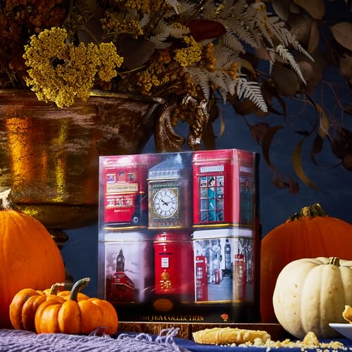 Iconic London Sights 6x Tea Tins with Fine English Breakfast Loose Leaf Tea, British Souvenir, Big Ben, UK Foods