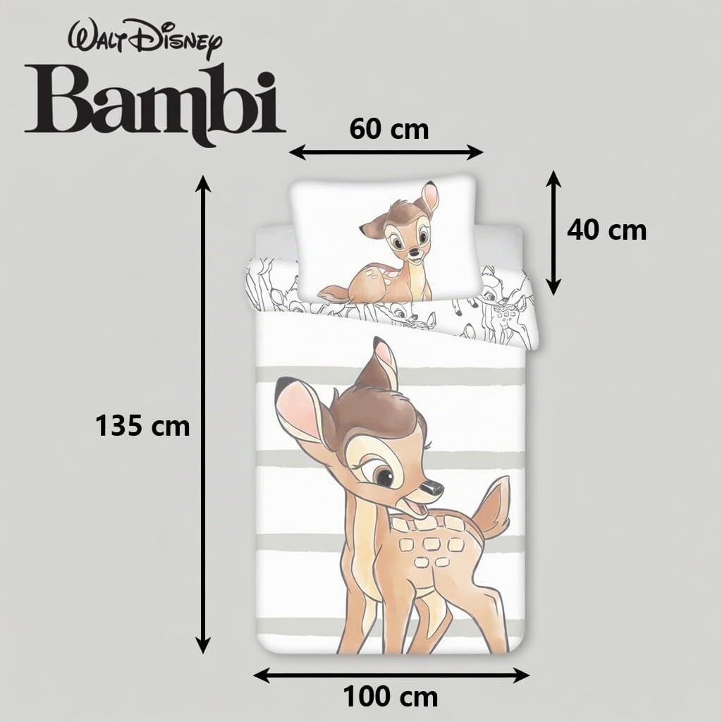Disney Bambi Parure de lit pour bébé 100 x 135 cm + 40 x 60 cm en Coton