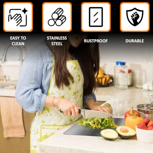Image of JD FRESH 304 Stainless Steel Vegetable Cutting Board /Chopping Board /Cutting Board /Non Slip /Chopping Board for Kitchen /Kitchen Cutting Boards /Vegetable Cutter Steel (35.5 x 31 cm)