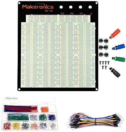 Makeronics Solderless 3220 Breadboard Complete Kit-3220 Tie-Points Experiment Plug-in Breadboard with Aluminum Back Plate +560 U-Shape|65 PCS Pure Copper Jumper Wires for Prototyping Circuit/Arduino
