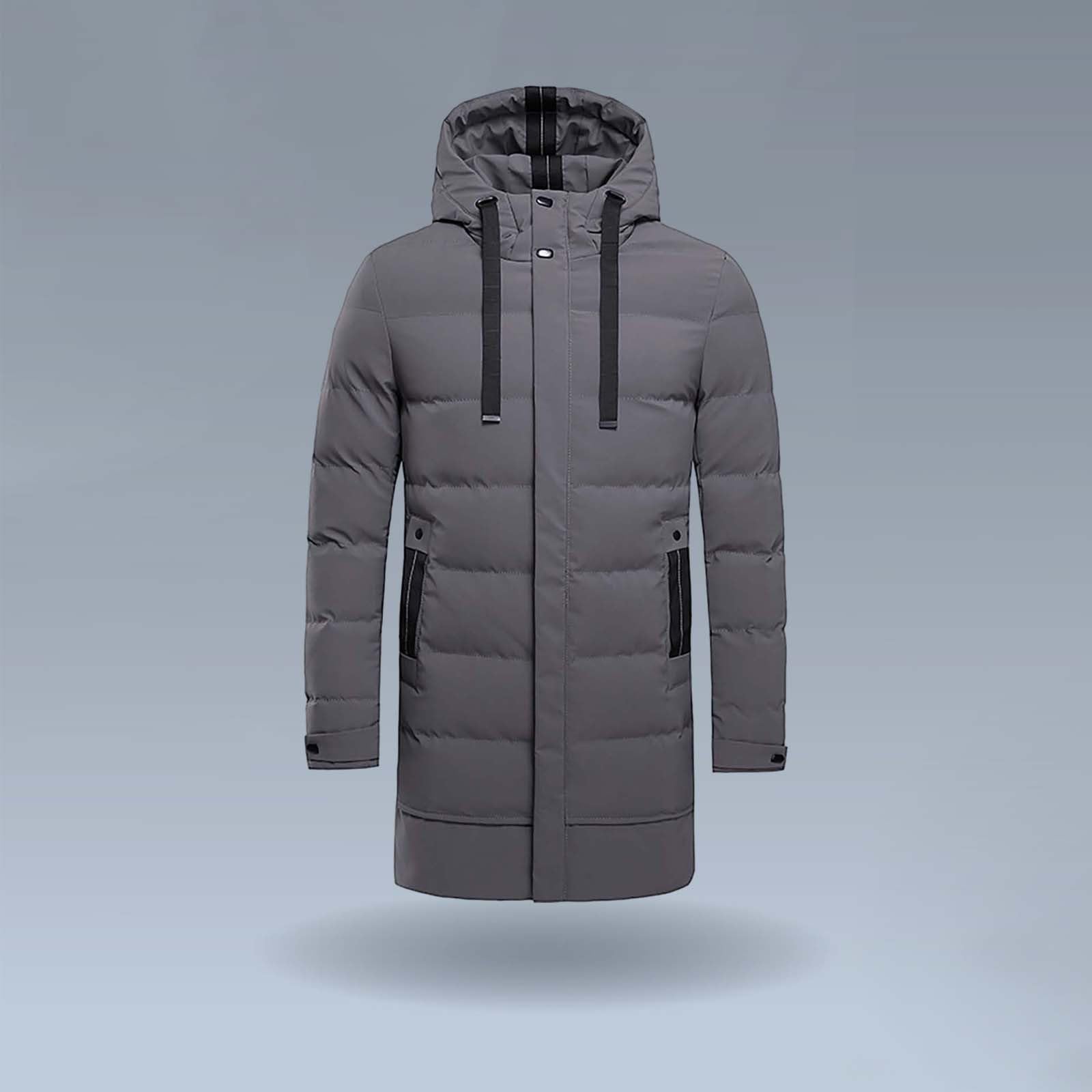 Giacca trapuntata lunga da uomo, calda giacca invernale con chiusura impermeabile,Piumino da uomo con cappuccio,Cappotto imbottito con caldo,Giacca invernale con tasche